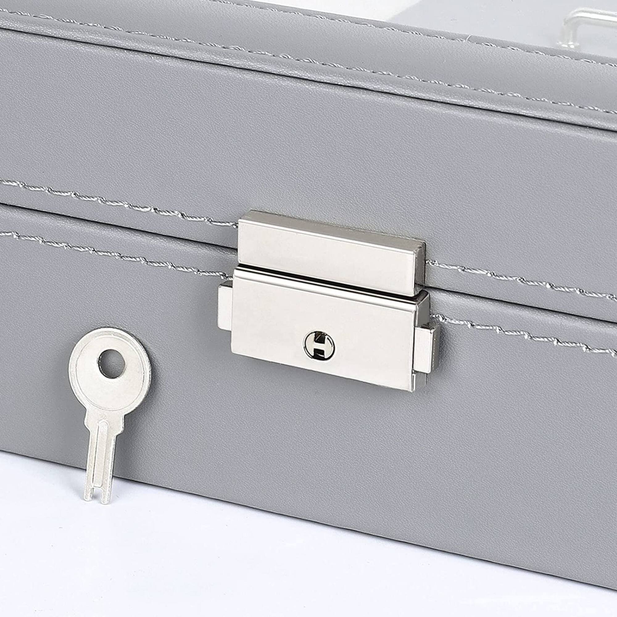 NEX™ 12" 8-Slot Lockable Artificial Leather Watch Case Organizer